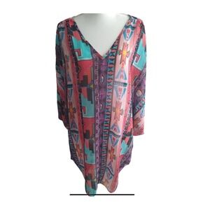 Nicole Miller Popover Beach Cover Up Boho Hippie Festival Aztec  Sz 10 NWT